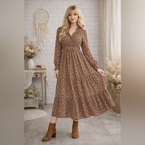 Kirundo floral Print Midi cottagecore bohemian Dress sz small